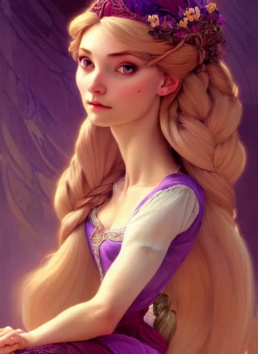 Image similar to portrait of rapunzel, intricate, elegant, highly detailed, my rendition, digital painting, artstation, concept art, smooth, sharp focus, illustration, art by artgerm and greg rutkowski and alphonse mucha and uang guangjian and gil elvgren and sachin teng, symmetry!!