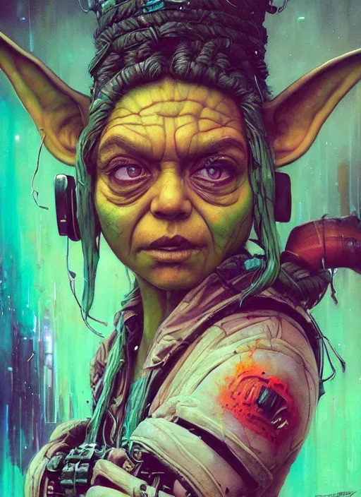 Prompt: beautiful portrait of Lofi cyberpunk Yoda, by Tristan Eaton, Stanley Artgermm, Tom Bagshaw, Greg Rutkowski, Carne Griffiths. trending on DeviantArt, face enhance, hyper detailed, trending on Artstation, 8k, masterpiece, graffiti paint, fine detail, full of color, intricate detail, golden ratio illustration