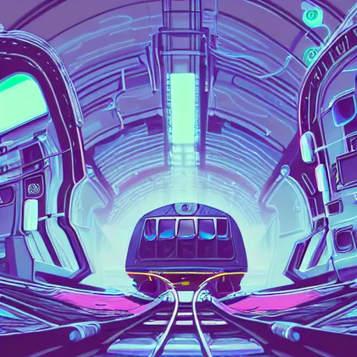 Image similar to an interdimensional travelling train, cyberpunk aesthetic, abstract, highly - detailed