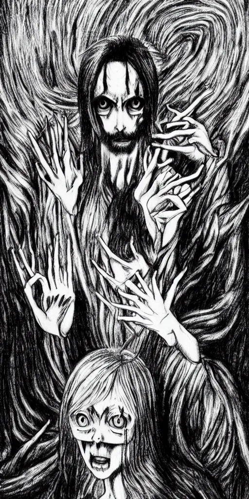 Prompt: Jesus, horror, creepy, dark, manga, pencil, inspired by junji ito, superior quality, masterpiece