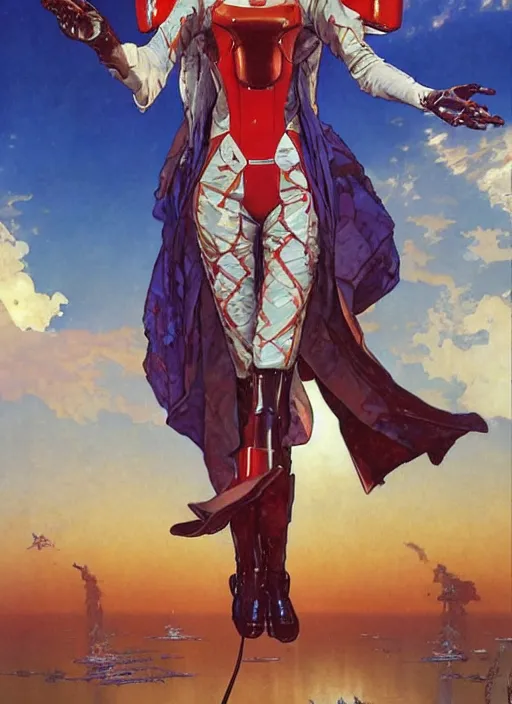 Prompt: an art nouveau realistic illustration of padme amidala wearing an evangelion pilot suit designed by balenciaga by john berkey by stanley artgerm lau, greg rutkowski, thomas kinkade, alphonse mucha, loish, norman rockwell