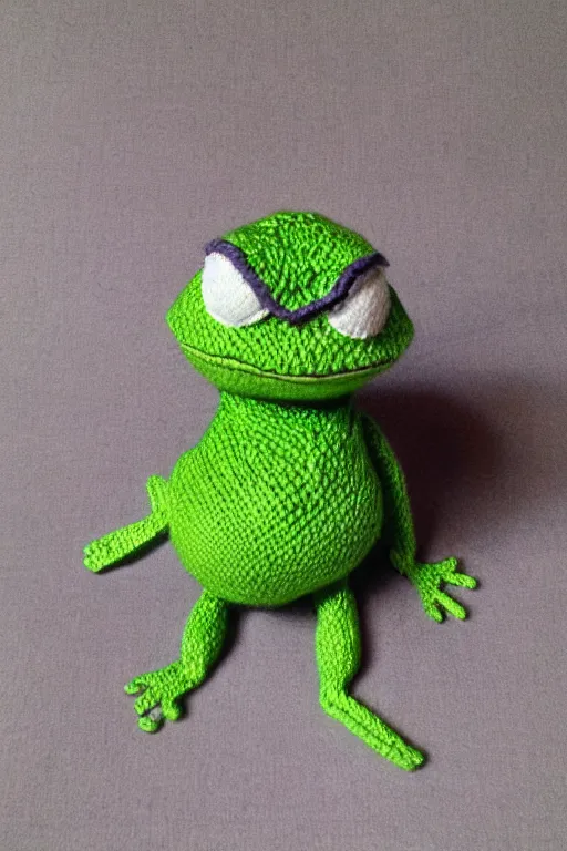 Image similar to Pepe the frog knitted from yarn