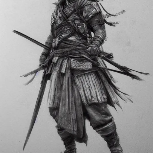 Image similar to Kurdish samurai, detailed charcoal sketch, realistic, incredibly detailed, award winning art, cinematic, extremely high detail, concept art, 4k fantasy art, trending on artstation