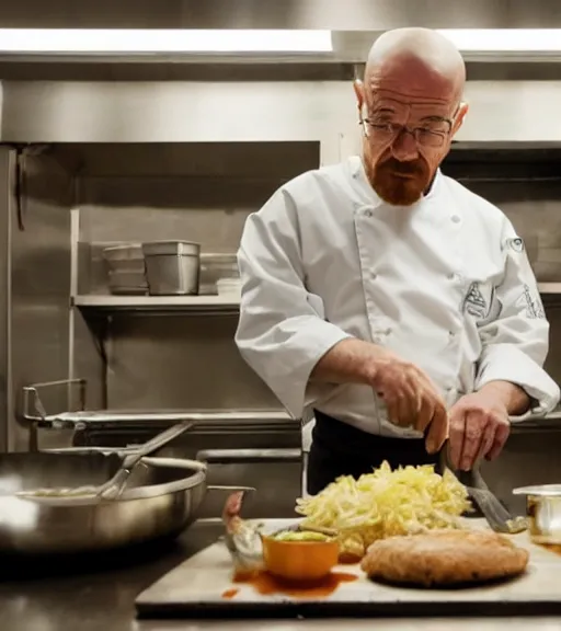 film still of walter white cooking delicious food | Stable Diffusion