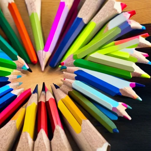 Image similar to man surrounded by colored pencils and papers