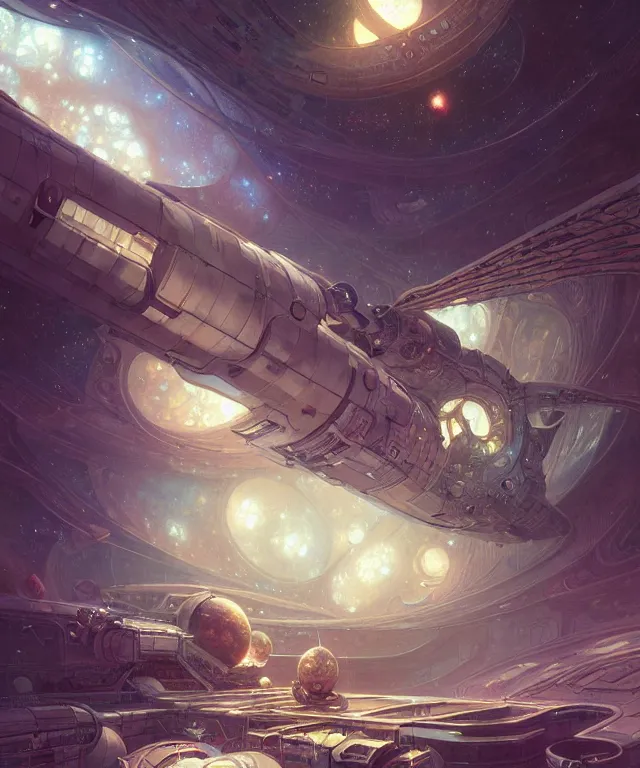 Image similar to A outside view of abandoned space station in the deep space, fantasy, intricate, elegant, highly detailed, digital painting, artstation, concept art, smooth, sharp focus, illustration, art by artgerm and greg rutkowski and alphonse mucha