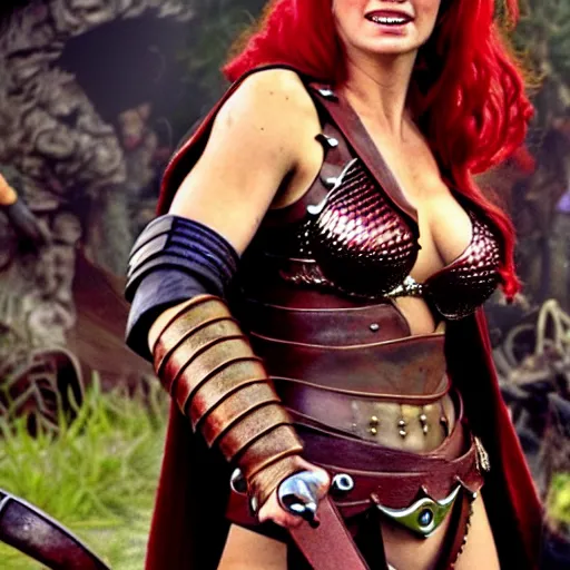 Image similar to nathaly portman as red sonja, action scene