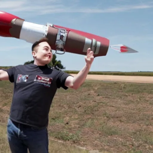 Prompt: a rocket launching with Elon Musk's head for a tip