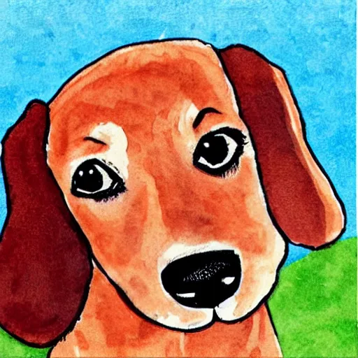 Image similar to colorful kids cartoon about a cute Dachshund