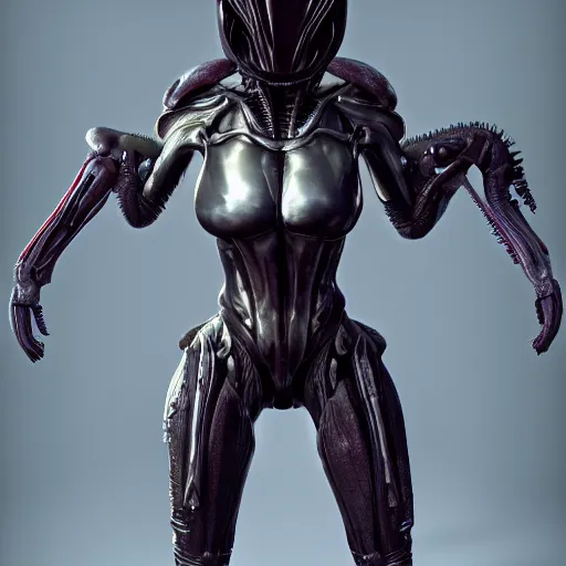 Image similar to a beautiful woman, in xenomorph armor by hideyuki ashizawa, trending on artstation, digital art, octane, redshift, vray, 8 k, 6 4 megapixels, zbrush central, behance hd, hypermaximalist, well rendered