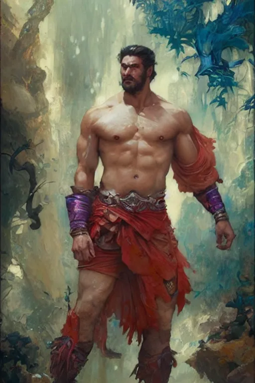 Image similar to attractive beefy man, character design, wuxia, colorful, painting by gaston bussiere, craig mullins, greg rutkowski, j. c. leyendecker