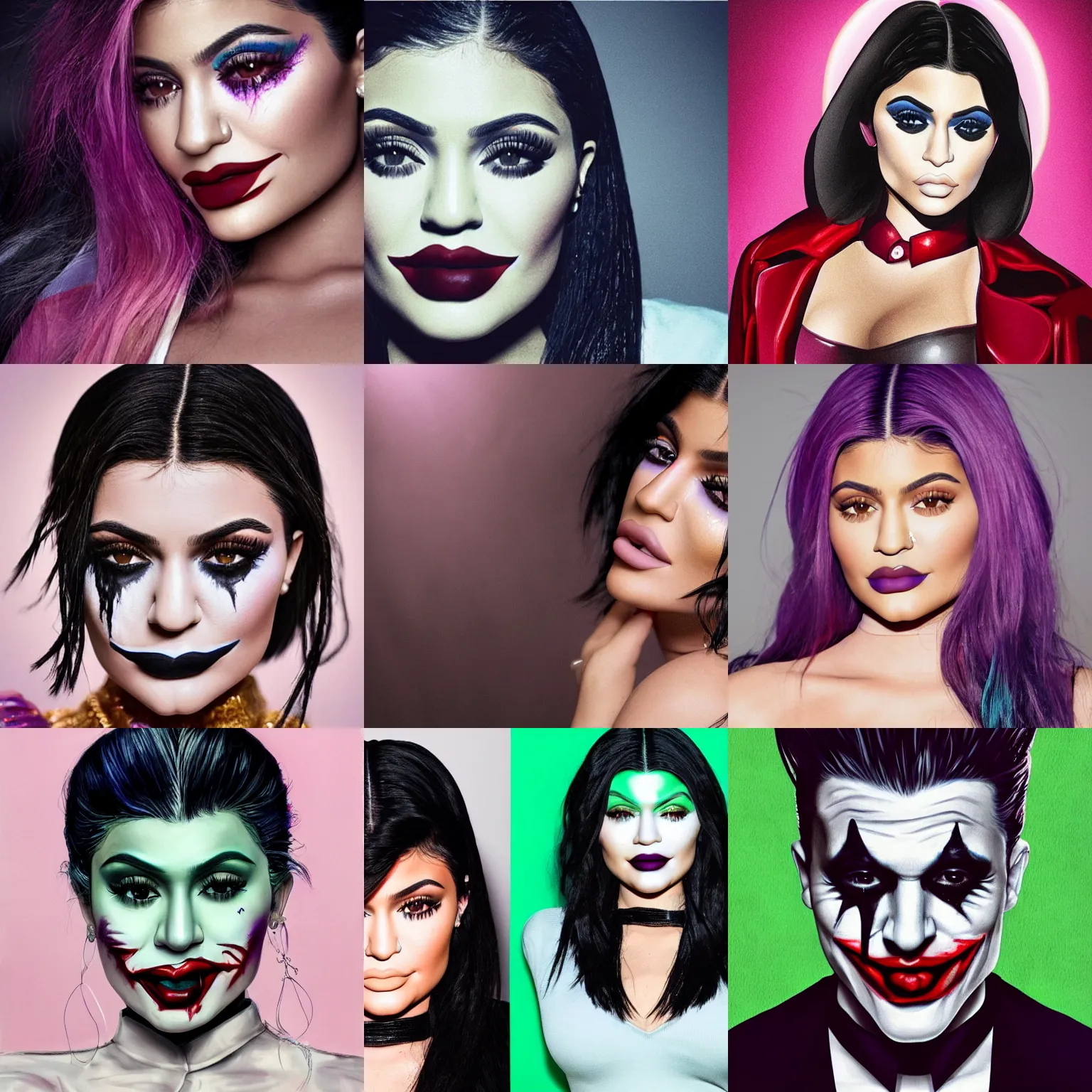 Prompt: a portrait of kylie jenner as the joker, highly detailed, detailed face, studio lighting