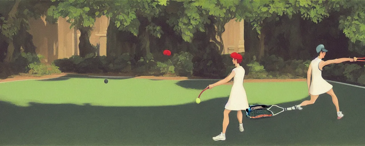 Image similar to a pickle playing tennis in a botanic garden by Edward Hopper and James Gilleard