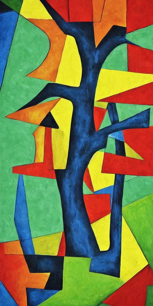 Image similar to Cubism painting of a tree, masterpiece