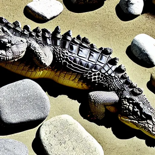 Prompt: a crocodile made of rocks