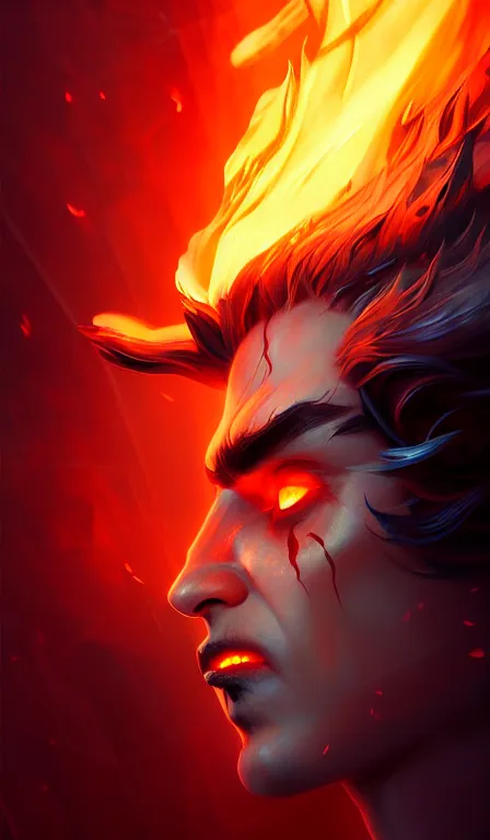 Image similar to the god hades, fire, hell, close up, sharp focus, digital art, concept art, dynamic lighting, character design by anna dittman and jessica rossier