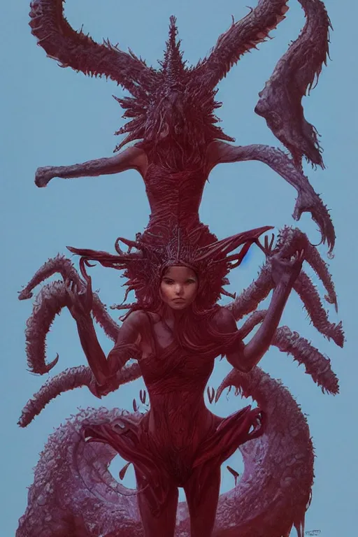 Image similar to zoe kravitz as a demon queen by wayne barlowe