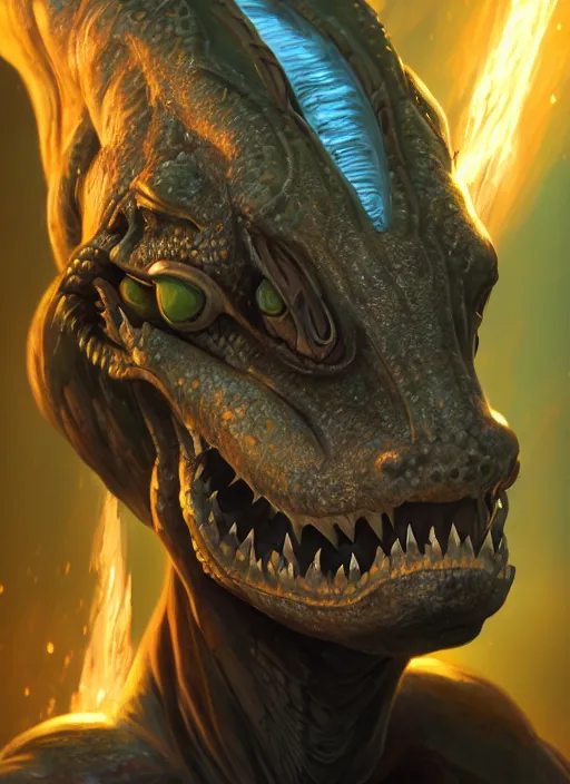 Image similar to An epic fantasy comic book style portrait painting of sci-fi lizard alien creatures, Unreal 5, DAZ, hyperrealistic, octane render, cosplay, RPG portrait, dynamic lighting