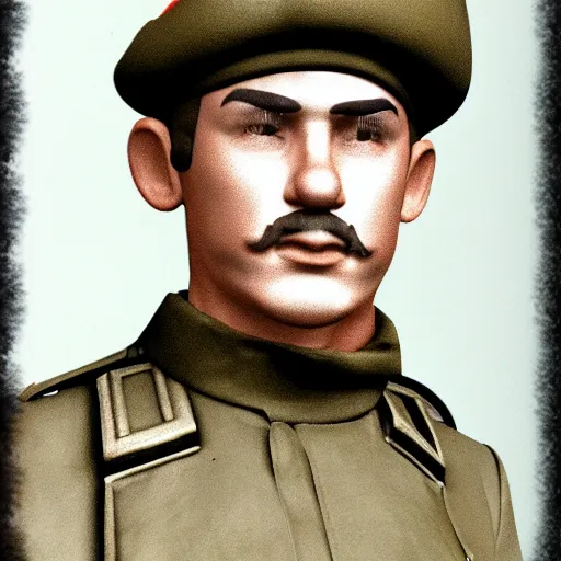 Prompt: Mario as a world war I soldier, photorealistic, portrait, film grain