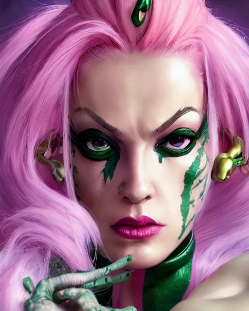 Image similar to portrait of poison from street fighter, au naturel, hyper detailed, digital art, trending in artstation, cinematic lighting, studio quality, smooth render, unreal engine 5 rendered, octane rendered, art style by klimt and nixeu and ian sprigger and wlop and krenz cushart.