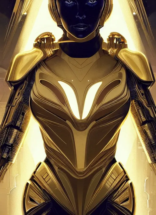 Prompt: symmetry!! portrait of charlize theron, gold sci - fi armour, tech wear, glowing lights!! sci - fi, intricate, elegant, highly detailed, digital painting, artstation, concept art, smooth, sharp focus, illustration, art by artgerm and greg rutkowski and alphonse mucha
