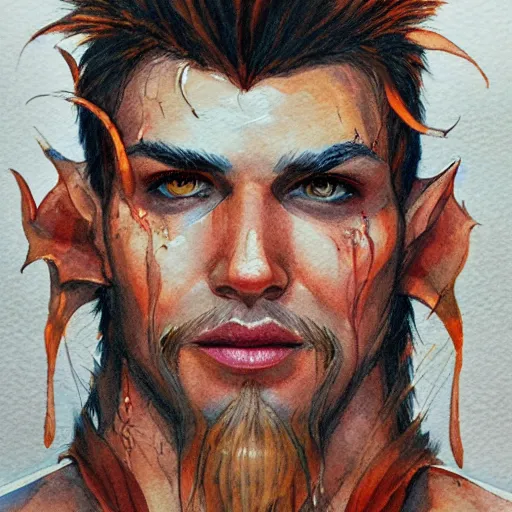 Image similar to water color art on paper, fire elf portrait, highly detailed, award - winning artstation, masterpiece