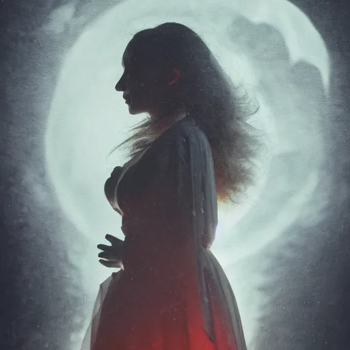 Image similar to portrait of Lady Dracula, atmospheric lighting, painted, intricate, London Dockyard, volumetric lighting, beautiful, light rain, moon light, sharp focus, ultra detailed, by Leesha Hannigan, Ross Tran, Thierry Doizon, Kai Carpenter, Ignacio Fernández Ríos, Yasumoto Oka,