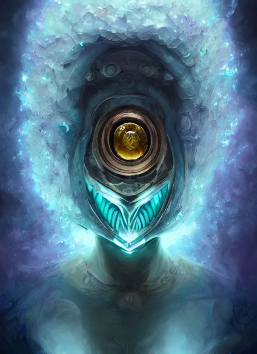 Prompt: dark horror aquamarine crystal nebula mf doom citrine eyes, gemstone skin, centered, digital painting, artstation, concept art, smooth, sharp focus, illustration, artgerm, tomasz alen kopera, peter mohrbacher, donato giancola, joseph christian leyendecker, wlop, frank frazetta