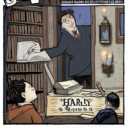 Prompt: harry potter writing a book about himself