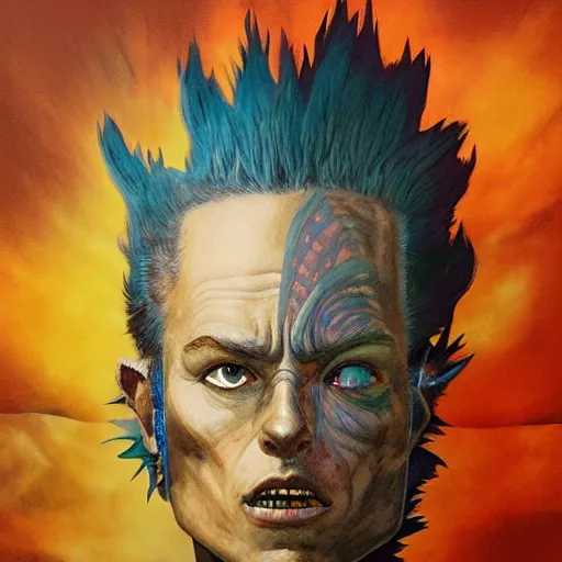 Image similar to successful mohawk projector portrait by gaston bussierre and charles vess and james jean and erik jones and rhads, inspired by rick and morty, epic, funny, huge scale, beautiful fine face features, intricate high details, sharp, ultradetailed