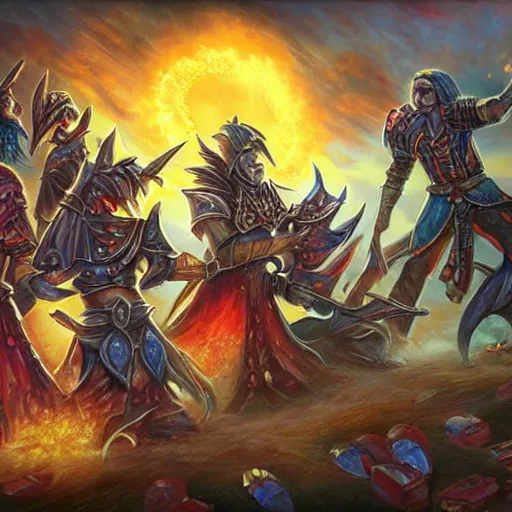 Image similar to Gauntlet, war theme gauntlet, fantasy gauntlet of warrior, fiery coloring, hearthstone art style, epic fantasy style art, fantasy epic digital art, epic fantasy card game art