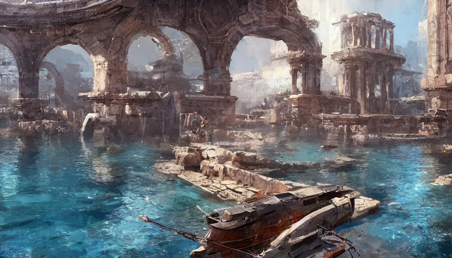 Image similar to Aquatic ancient city, greek style paint by Craig Mullins, hyperdetailed, artstation, cgsociety, 8k