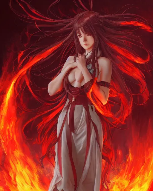 Redhaired girl in anime art with fire  rMobileWallpaper