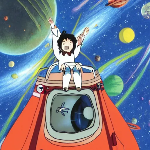 Image similar to couch flying through outer space studio ghibli