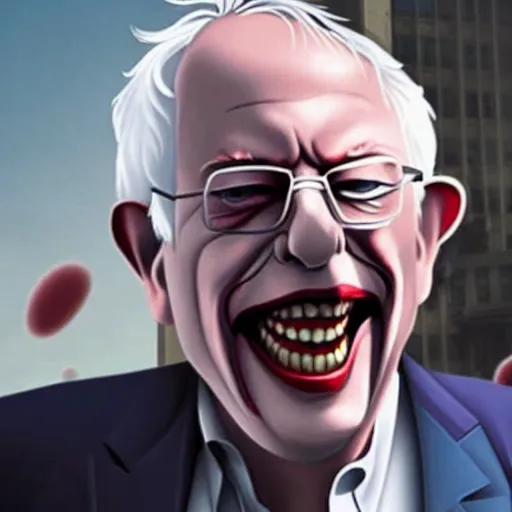 Prompt: film still of Bernie Sanders as joker in the new Joker movie