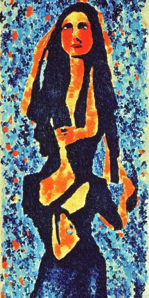 Image similar to a film still of suspiria by dario argento 1 9 7 7 movie, painted by modigliani, impressionism, pointillism, high quality, detailed, print!