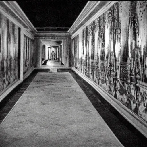 Image similar to hall of mirrors, surreal, horror, atmospheric, evil, nightmare, film grain