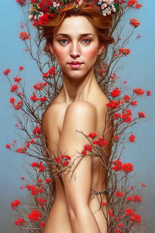 Image similar to symmetry!! full body portrait!!!! of a beautiful!!!! donald trump, pretty face, decorated with twigs and flowers, intricate, elegant, highly detailed, digital painting, artstation, concept art, smooth, sharp focus, illustration, art by artgerm and greg rutkowski and alphonse mucha, 8 k