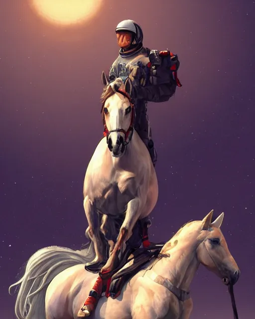 Prompt: sitting horse sitting on top of astronaut, artstation