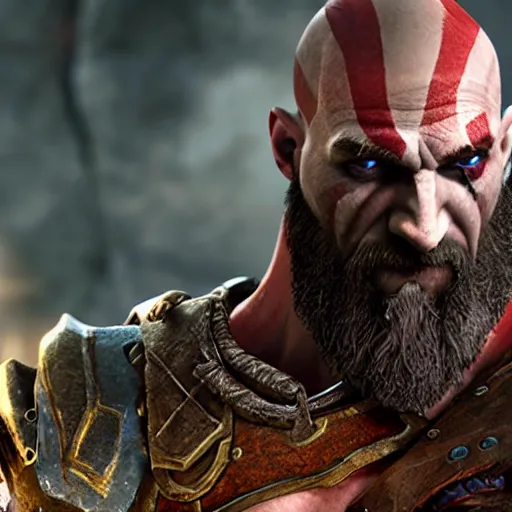 Image similar to in - game screenshot of kratos from god of war in the video game league of legends