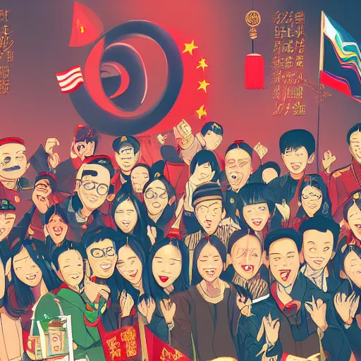 Image similar to Taiwan having a party with china , trending on artstation, detailed illustration