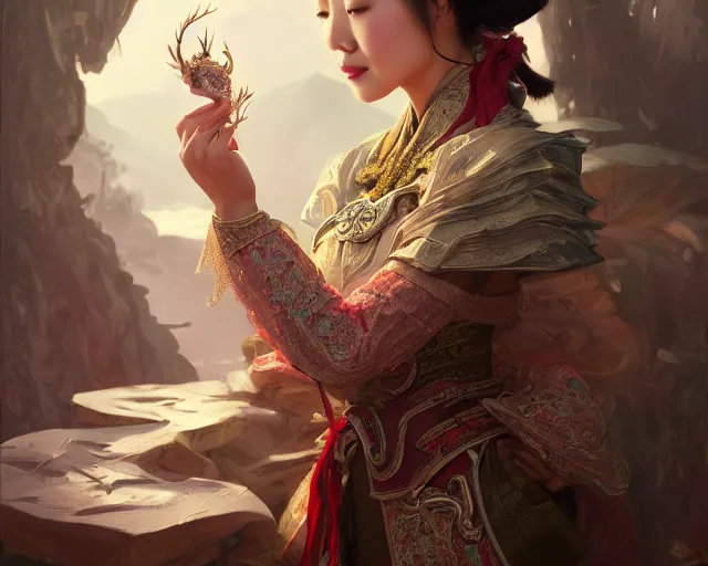 Image similar to photography of hong kong actress barbara yung dressed as dongfang bubai, deep focus, d & d, fantasy, intricate, elegant, highly detailed, digital painting, artstation, concept art, matte, sharp focus, illustration, hearthstone, art by artgerm and greg rutkowski and alphonse mucha