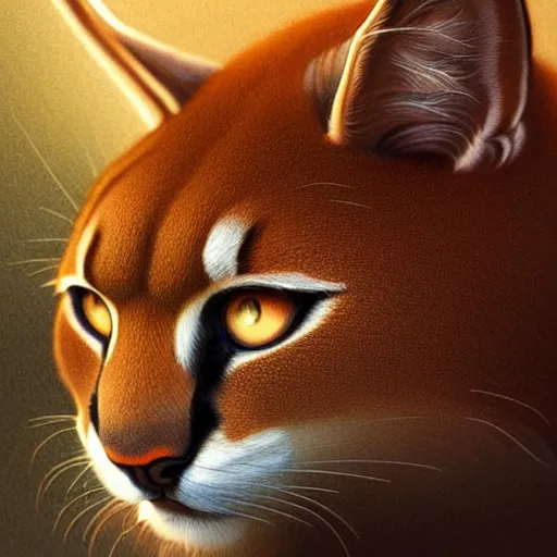 Image similar to laurel wreath on a head of fluffy caracal, photography of kurzgesagt, no people, deep focus, d & d, intricate, elegant, highly detailed, digital painting, artstation, concept art, matte, sharp focus, illustration, hearthstone, art by artgerm and greg rutkowski and alphonse mucha