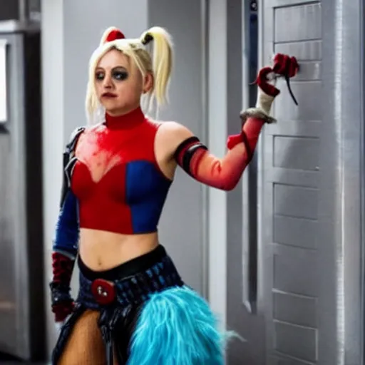 Image similar to A still of Kaley Cuoco as Harley Quinn