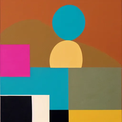 Image similar to rotary dial phone, abstract painting in the style of Sophie Taeuber-Arp and Gary Hume and Tatsuro Kiuchi, flat colour-block style, geometric abstraction, earthy light pastel colours