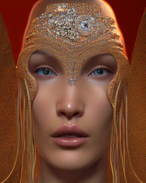 Image similar to a highly detailed metahuman 8 k close up render of bella hadid as a ballerina in gustav klimt style in diamonds crystals swarovski and jewelry on artstation made in unreal engine 4