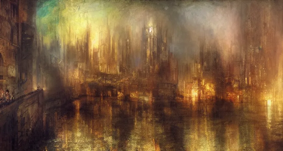 Image similar to illegal marketplace hidden in the sewers. steampunk, cyberpunk, soviet, oil on canvas by William Turner