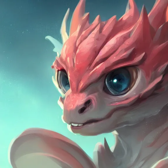 Prompt: a close up image of a cute baby dragon's head, its eyes glinting red as it looks at the camera, by sylvain sarrailh, rossdraws, ambient light, concept art, ultra detailed, fantasy artwork, 8 k, volumetric lighting, trending on artstation, award winning, very beautiful.