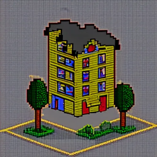 Prompt: House from the movie psycho with motel, pixelart, isometric, sega