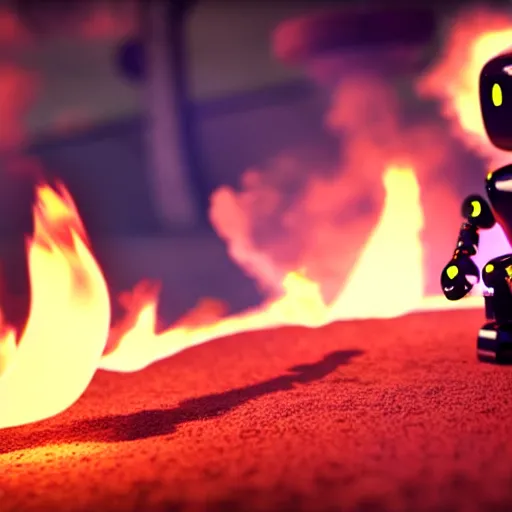 Image similar to a cute little robot consists fire. super realistic 8 k render of a elegant, cinematic composition